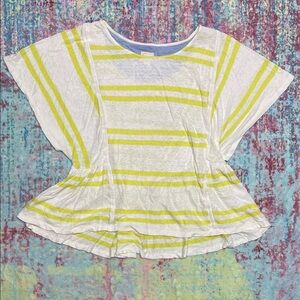 Women's Short Sleeve Striped Top in White and Yellow